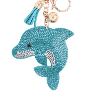 NWT Bling Rhinestone Beautiful Blue Dolphin Keychain / Purse Charm!